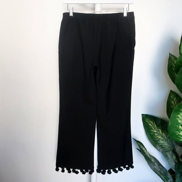 NEW Zara Black Pompom Tassel Hem Cropped Flare Career  Pants Trousers Size S - Picture 7 of 16